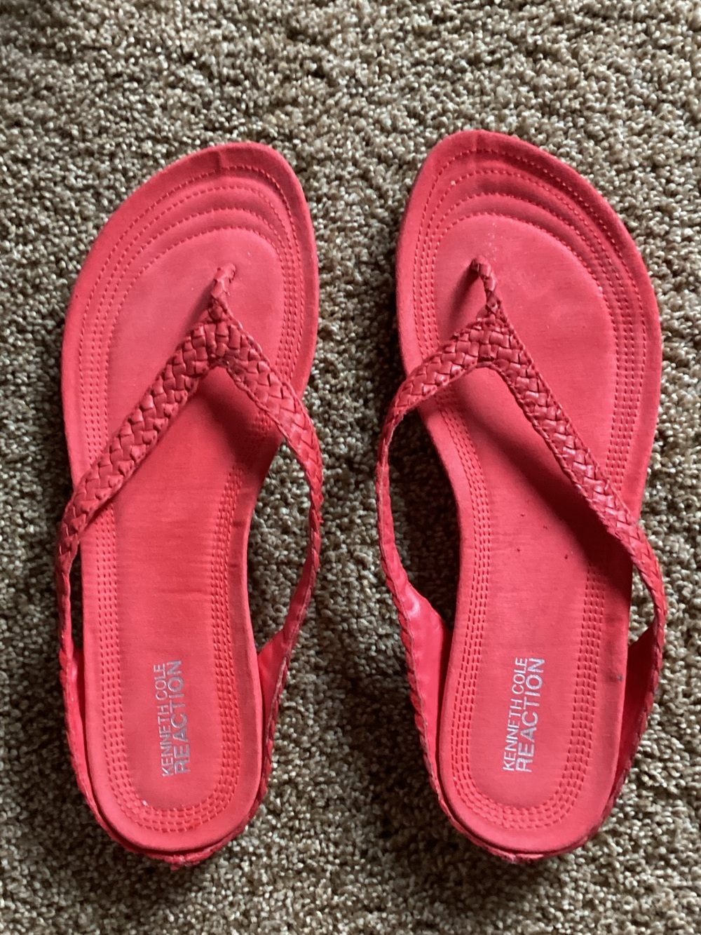 Kenneth Cole Reaction Braided Coral-Red Flip Flop Sandals